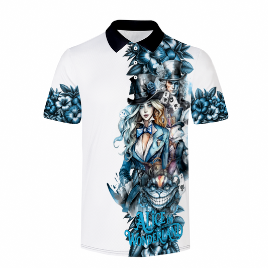 Custom Alice in Wonderland Steam Punk Style White & Black Classic Polo Shirt