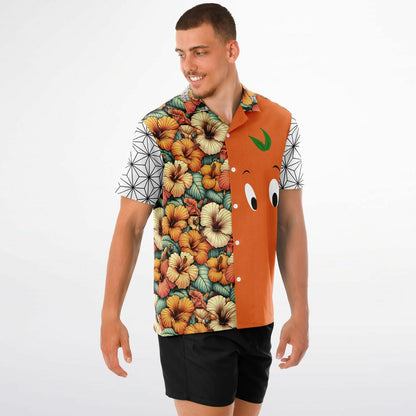 Orange Bird Short Sleeve Hawaiian Button-Down Shirt