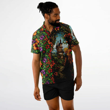 Rapunzel Fantasy Tower Hawaiian Button-Down Short Sleeve Shirt