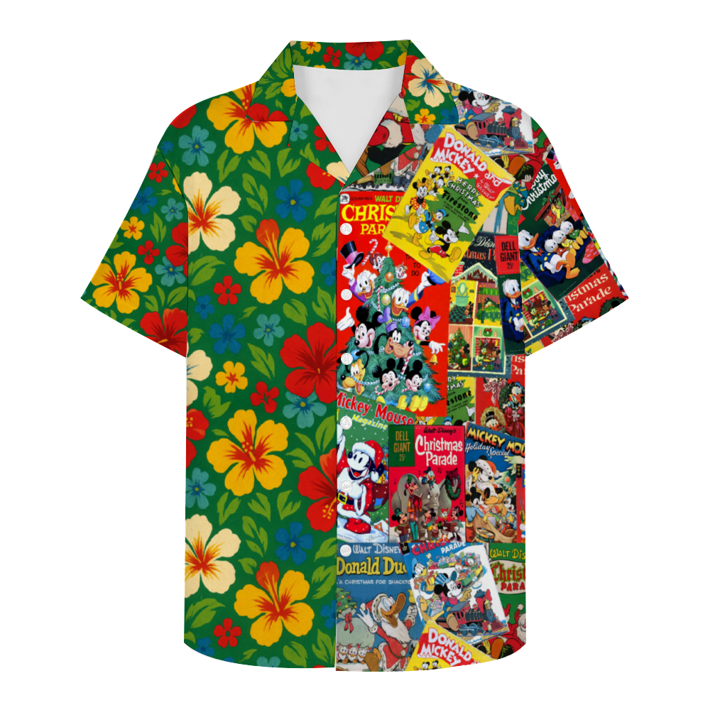 Custom Vintage Christmas Celebration Mickey Short Sleeve Shirt Button Down