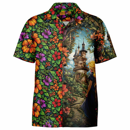 Rapunzel Fantasy Tower Hawaiian Button-Down Short Sleeve Shirt