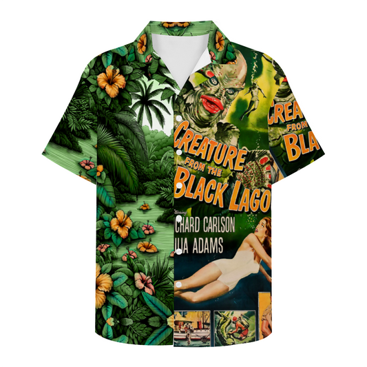 Creature From the Black Lagoon Movie Style Hawaiian Short Sleeve Shirt Button Down