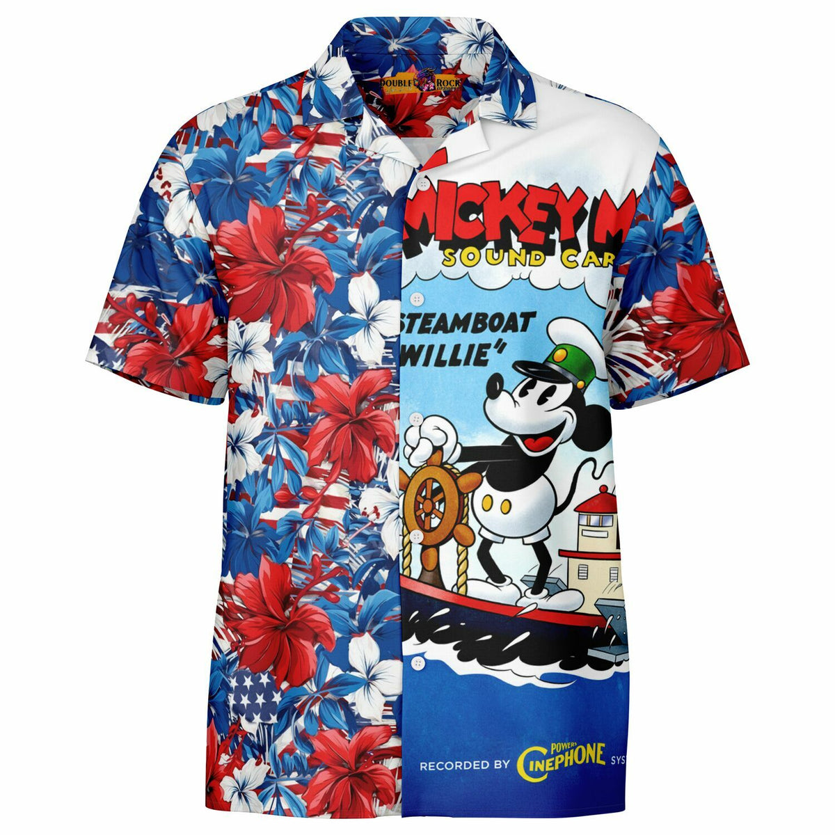 Mickey Mouse SteamBoat Willie Short Sleeve Hawaiian Button-Down Shirt