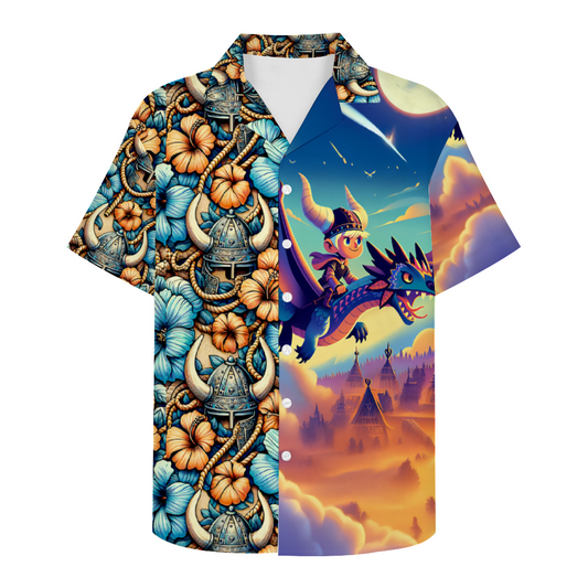 A Viking Boy and His Flying Dragon Hawaiian Short Sleeve Shirt Button Down