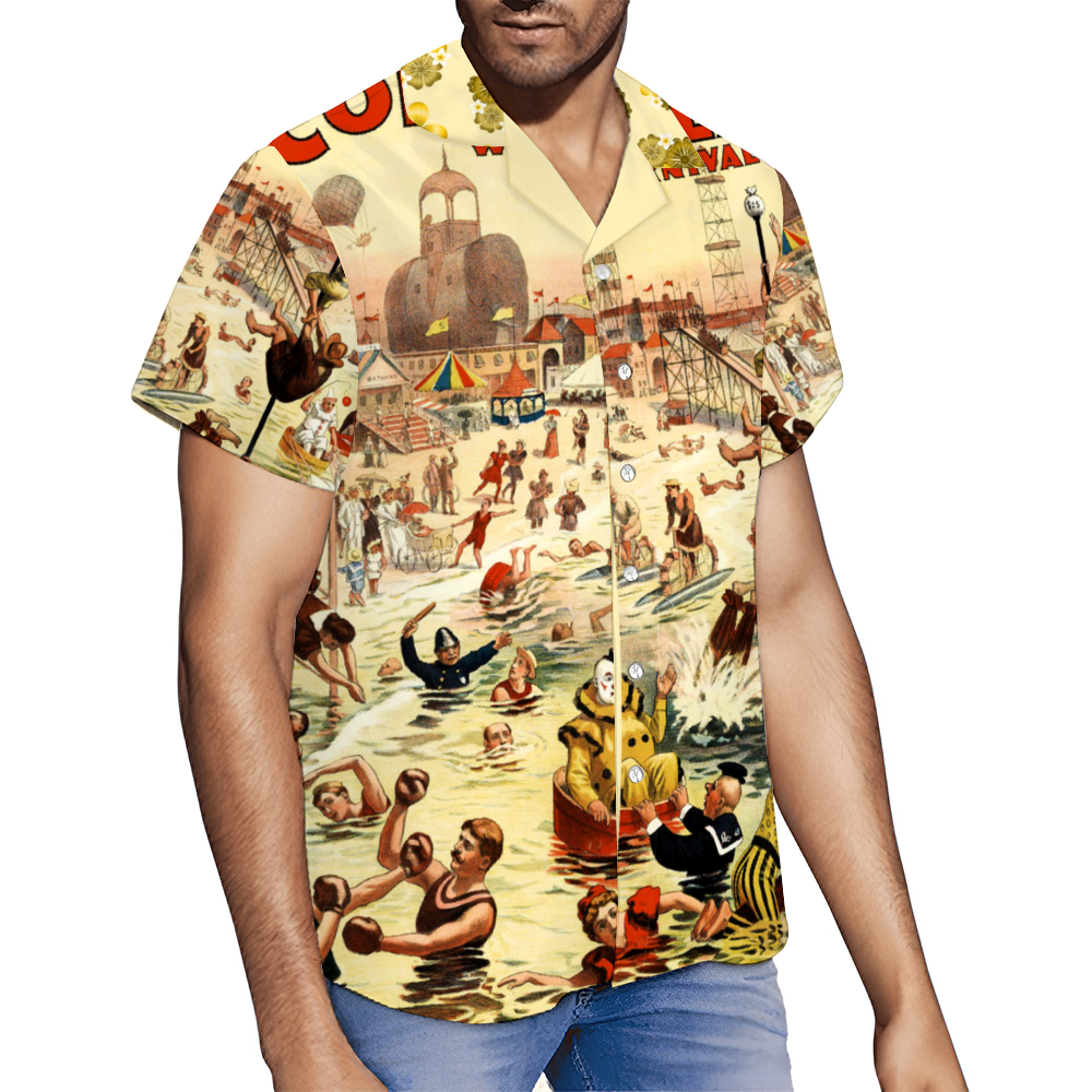 Custom Coney Island Beach Day Short Sleeve Shirt Button Down
