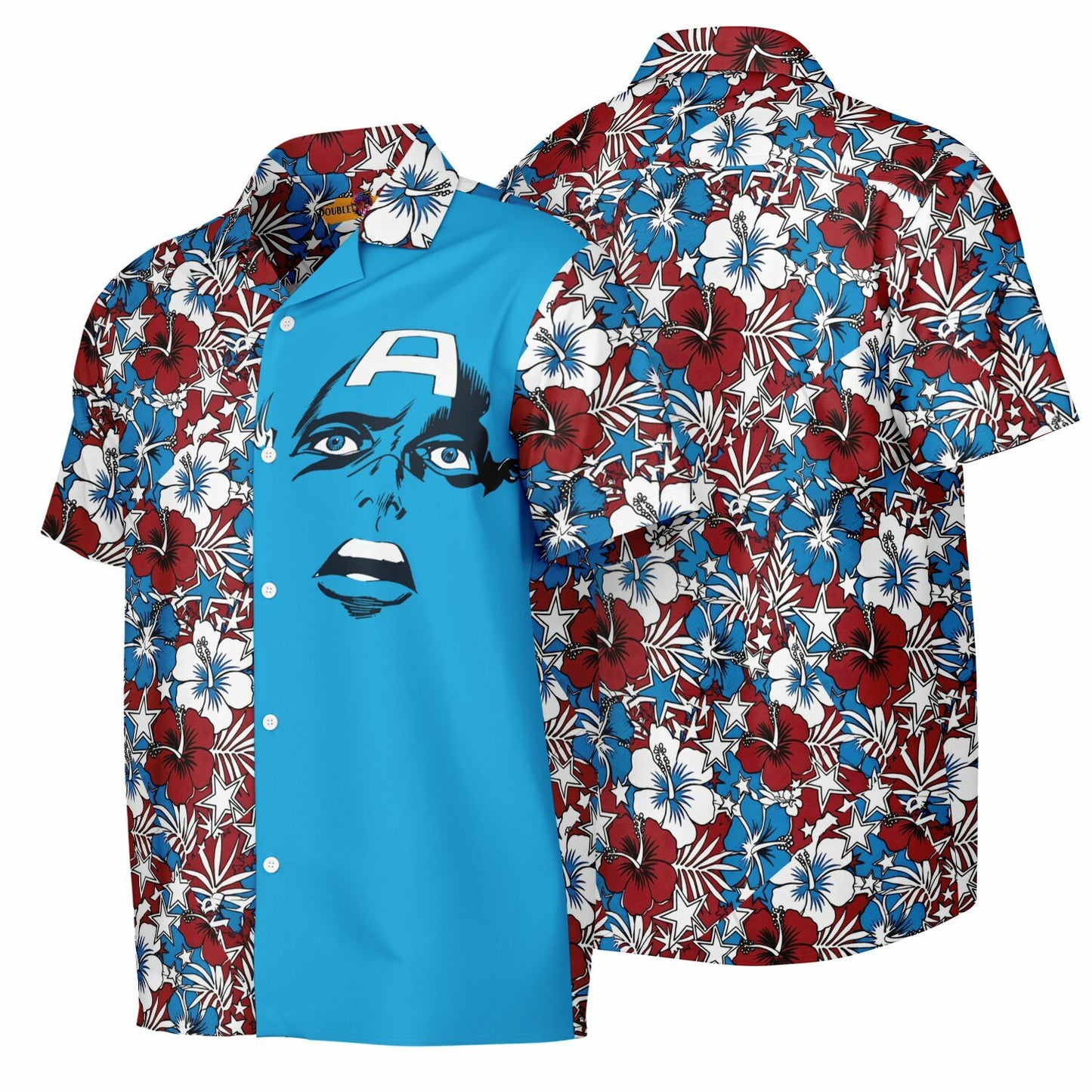 Captain America Vintage Hawaiian Aloha Short Sleeve Button-Down Shirt