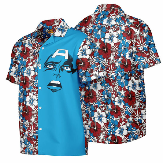 Captain America Vintage Hawaiian Aloha Short Sleeve Button-Down Shirt