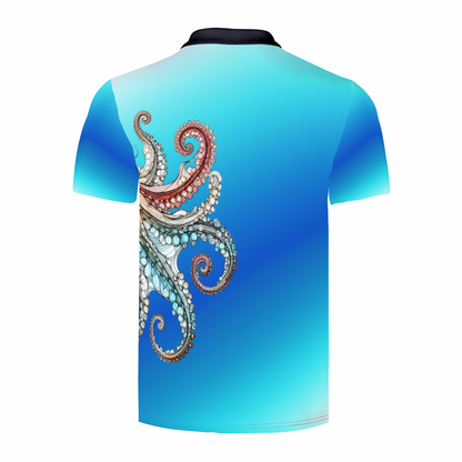 Custom Ocean Blue Octopus Shirt Men's White & Black Classic Polo Shirt