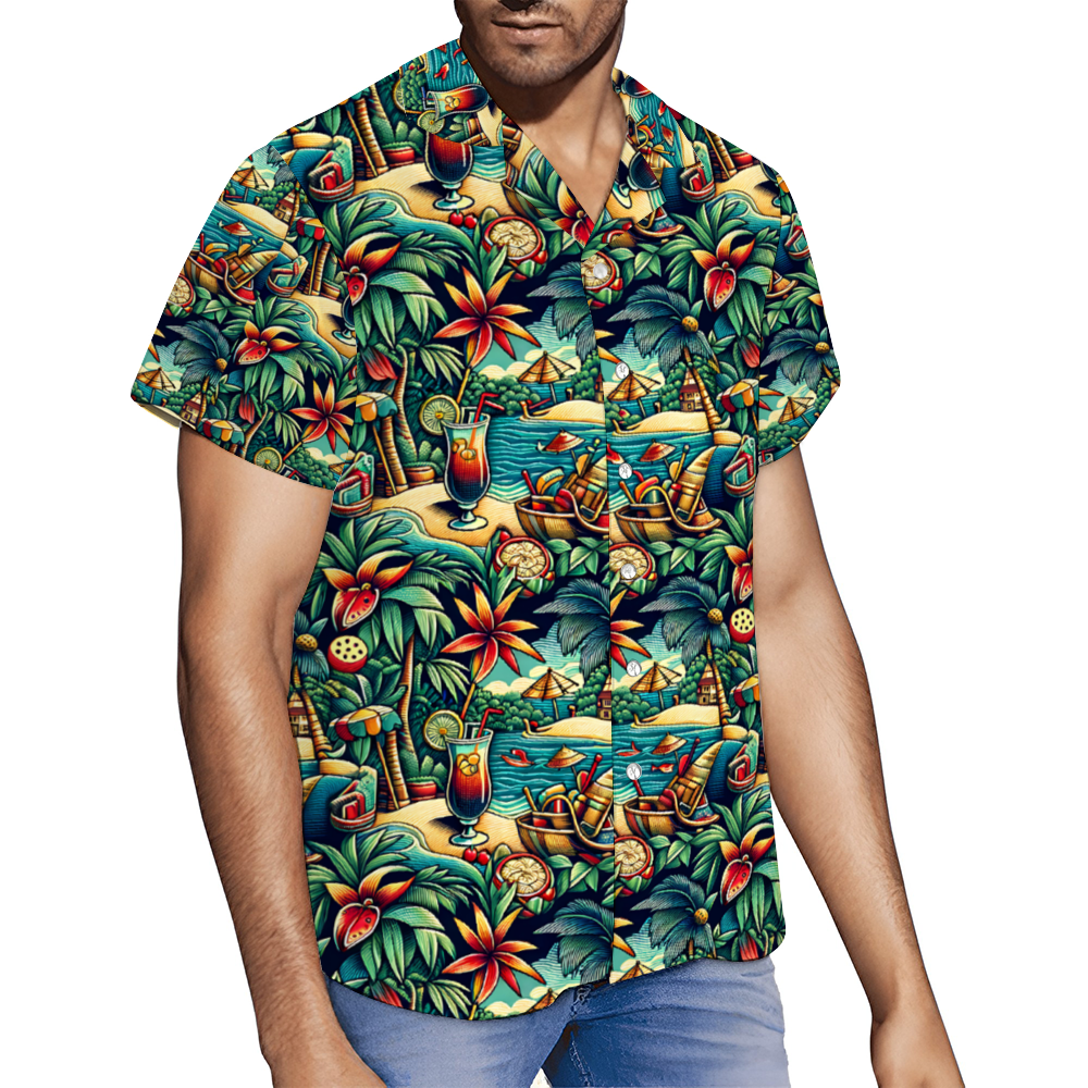 Drinks on the Beach Short Sleeve Shirt Button Down