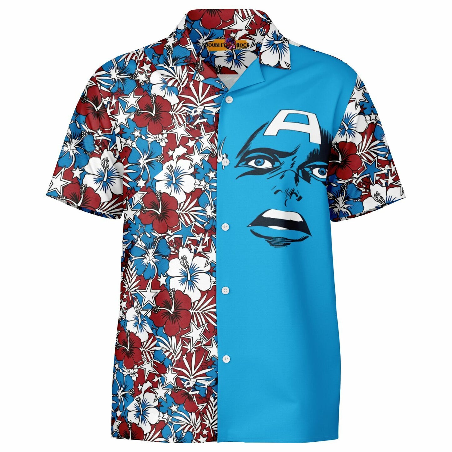 Captain America Vintage Hawaiian Aloha Short Sleeve Button-Down Shirt