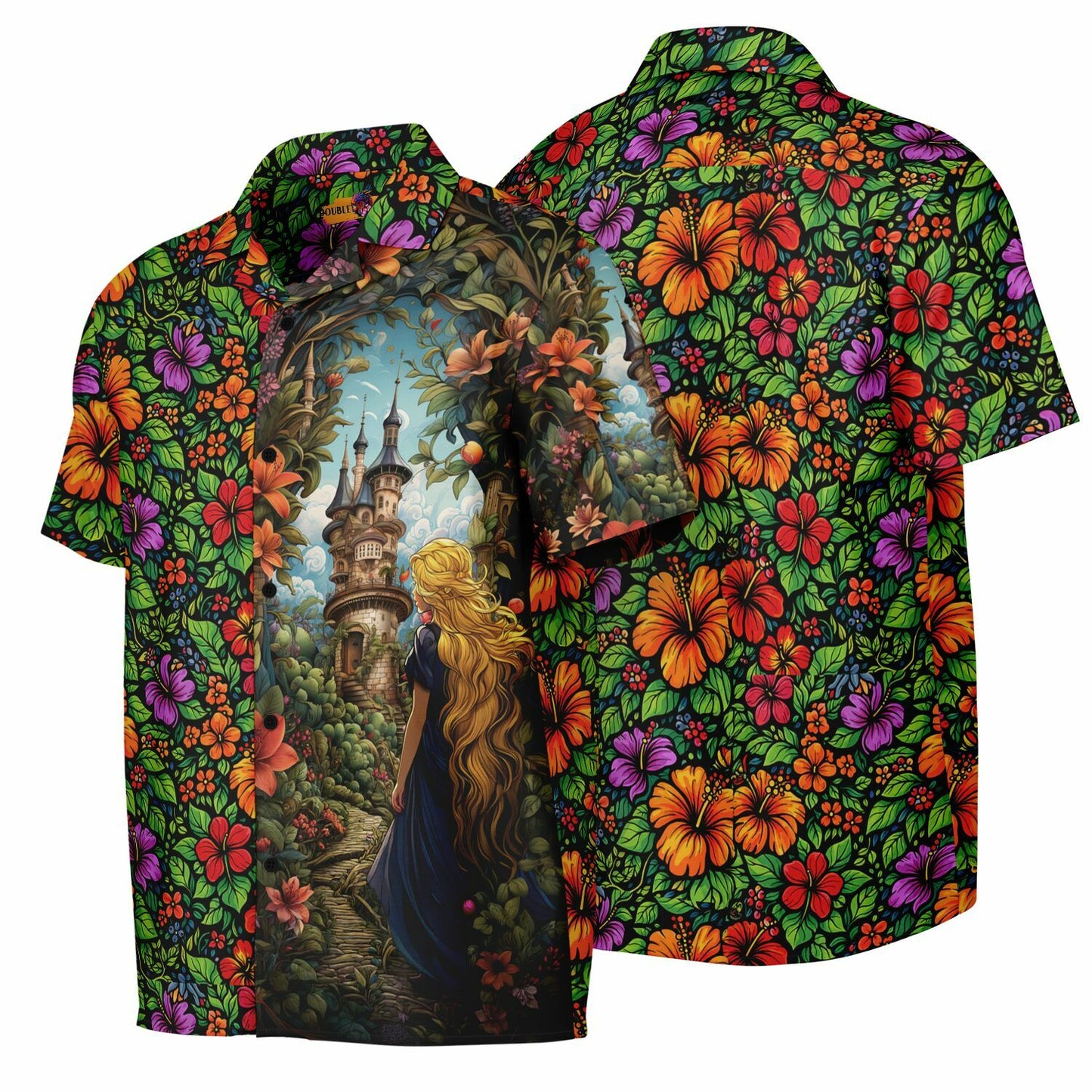 Rapunzel Fantasy Tower Hawaiian Button-Down Short Sleeve Shirt