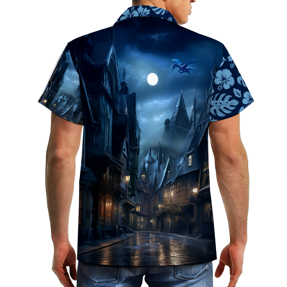 Nocturne Wizarding Alley Short Sleeve Hawaiian Shirt Button Down