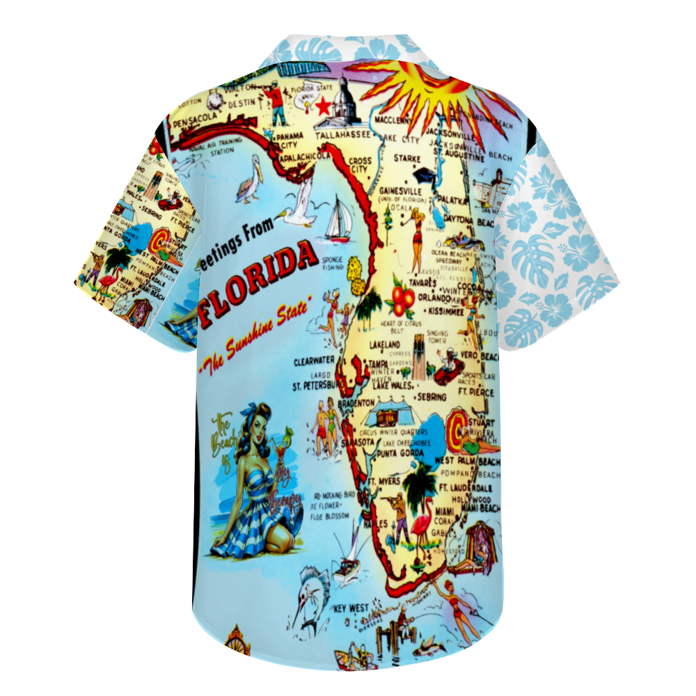 Custom Vintage Florida Map  Short Sleeve Shirts Button Down