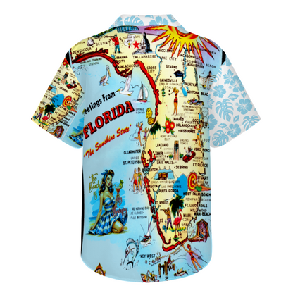 Custom Vintage Florida Map  Short Sleeve Shirts Button Down