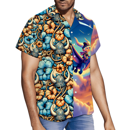 A Viking Boy and His Flying Dragon Hawaiian Short Sleeve Shirt Button Down