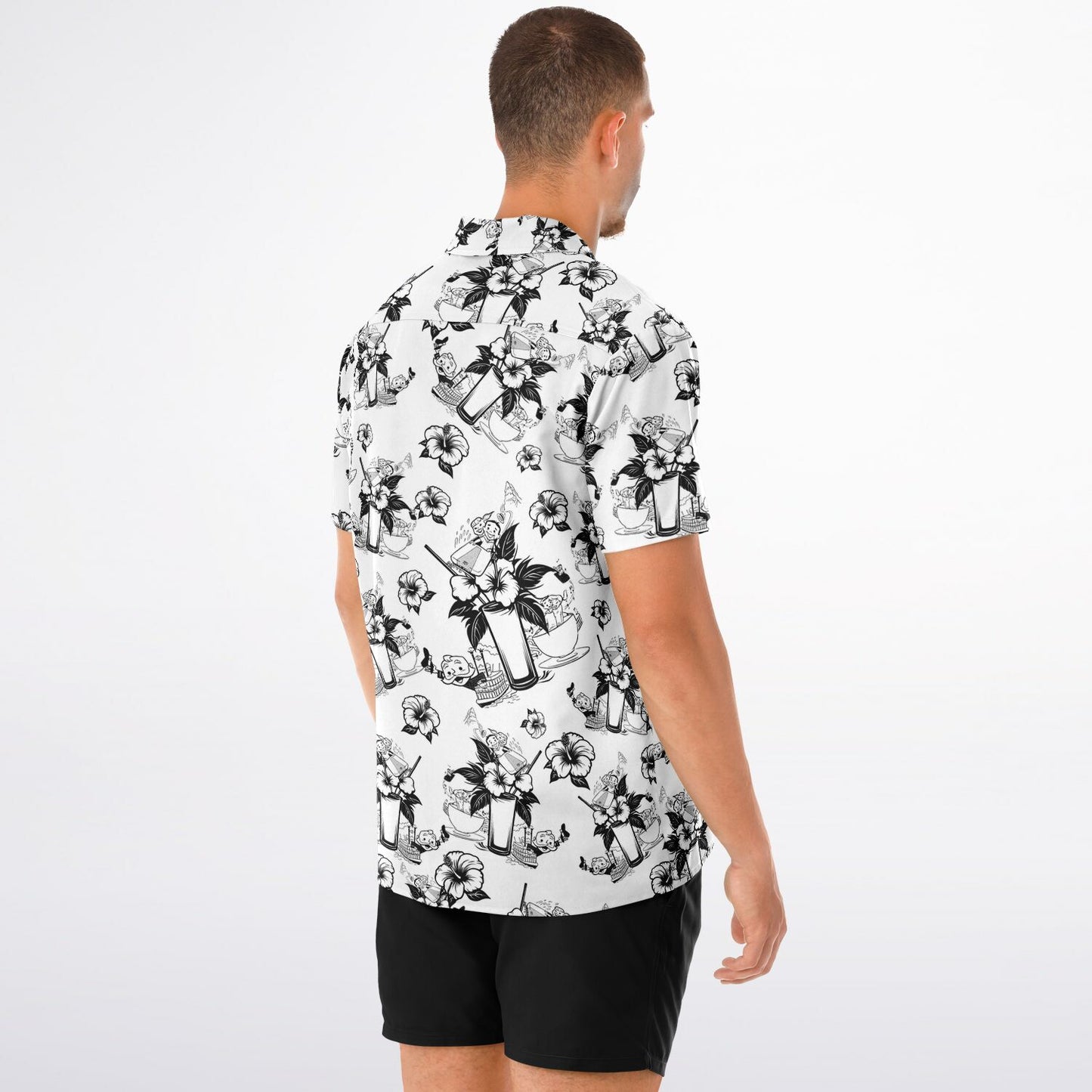 Vintage Cocktail Happy Hour Park Style Short Sleeve Button-Down Hawaiian Shirt