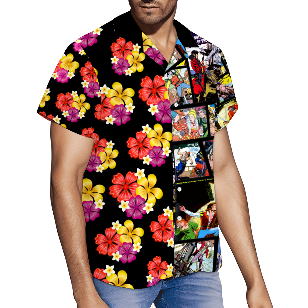 Pirates Comic Book Style Short Sleeve Shirt Button Down