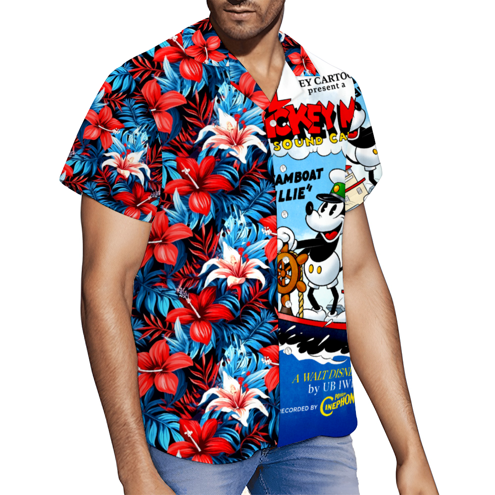 Custom Steamboat Willie Short Sleeve Hawaiian Shirt Button Down