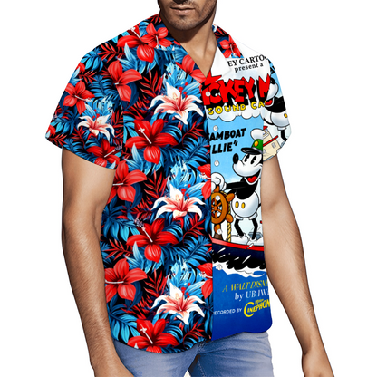 Custom Steamboat Willie Short Sleeve Hawaiian Shirt Button Down