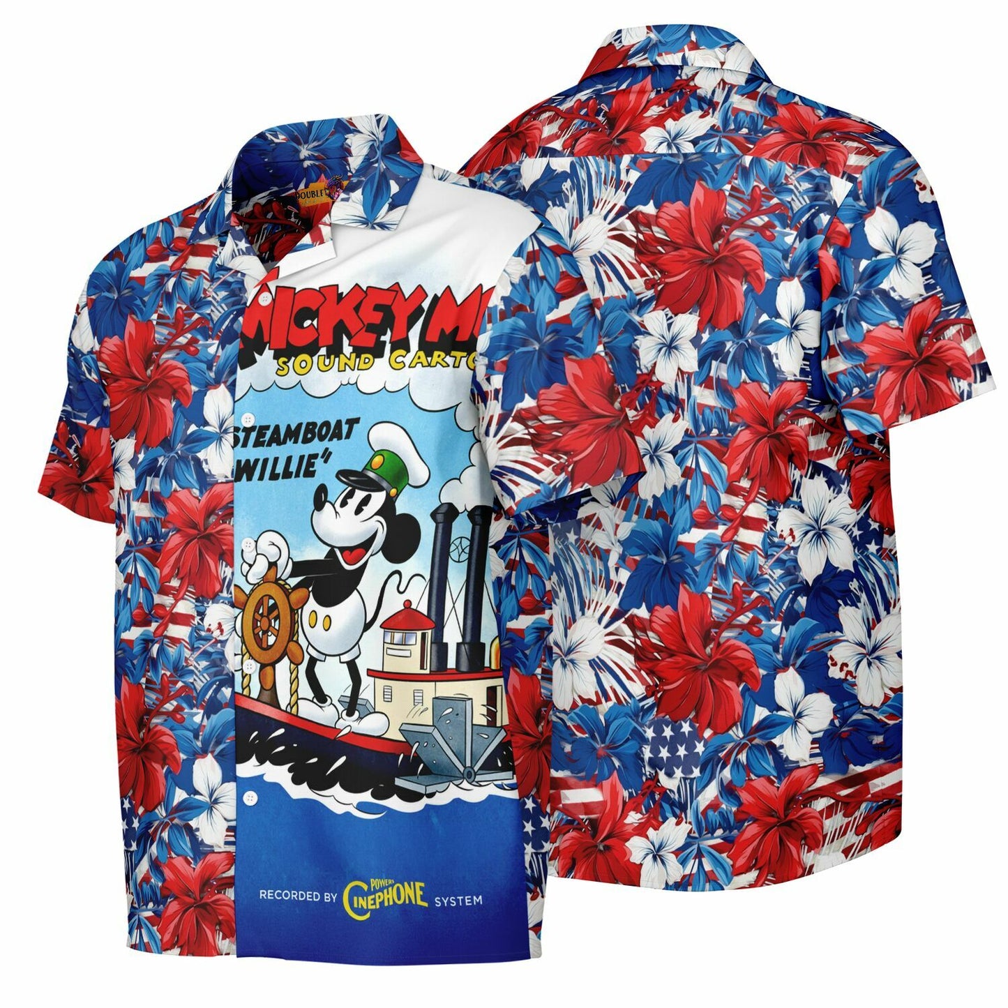 Mickey Mouse SteamBoat Willie Short Sleeve Hawaiian Button-Down Shirt