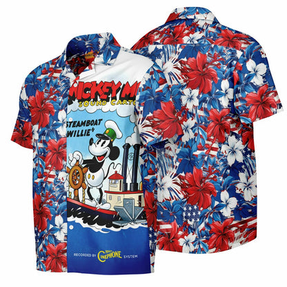 Mickey Mouse SteamBoat Willie Short Sleeve Hawaiian Button-Down Shirt