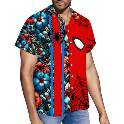 Web Slinger Floral Hawaiian Short Sleeve Shirt Button Down