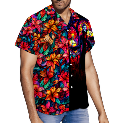 Custom Stained Glass DRACULA Short Sleeve Hawaiian Shirt Button Down