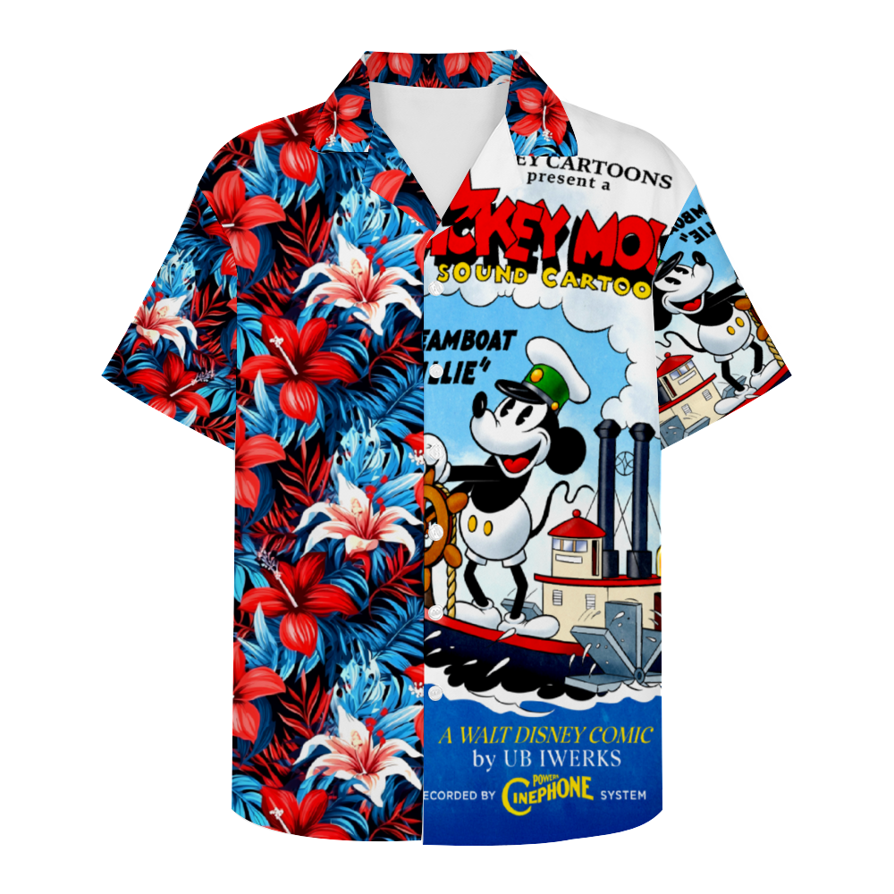 Custom Steamboat Willie Short Sleeve Hawaiian Shirt Button Down