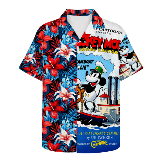 Custom Steamboat Willie Short Sleeve Hawaiian Shirt Button Down