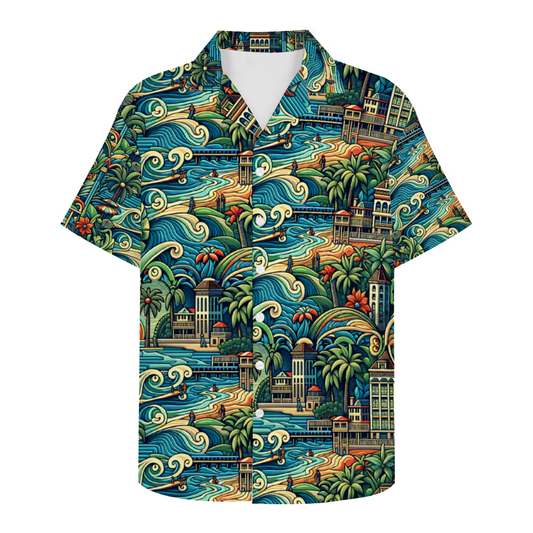 Artistic Beach Livin Short Sleeve Shirt Button Down