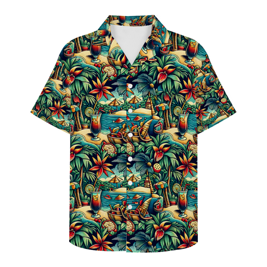 Drinks on the Beach Short Sleeve Shirt Button Down