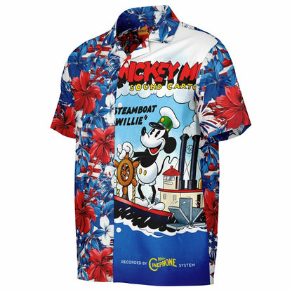 Mickey Mouse SteamBoat Willie Short Sleeve Hawaiian Button-Down Shirt