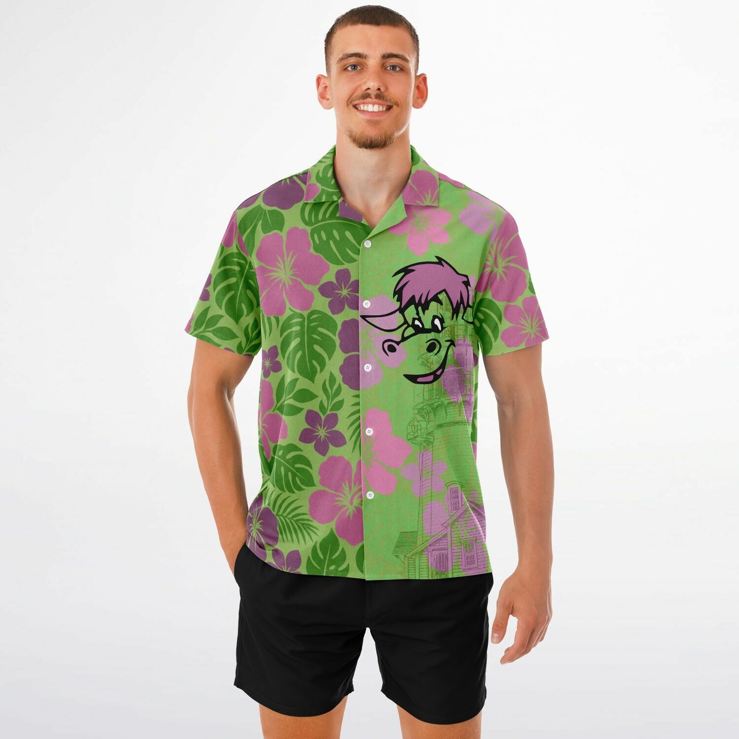 Elliot the Kindhearted Dragon Short Sleeve Button-Down Hawaiian Shirt