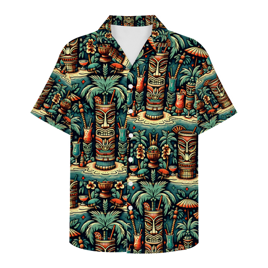 Drinks at the Tiki Short Sleeve Shirt Button Down