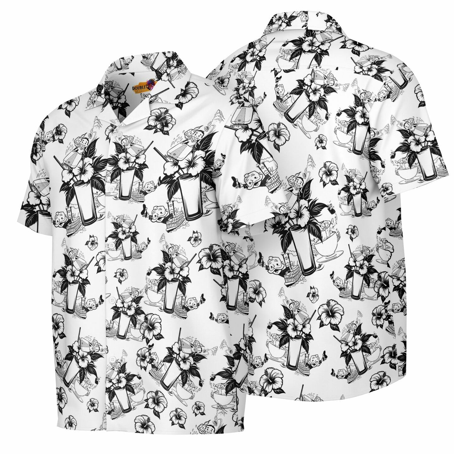 Vintage Cocktail Happy Hour Park Style Short Sleeve Button-Down Hawaiian Shirt