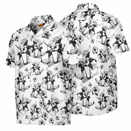 Vintage Cocktail Happy Hour Park Style Short Sleeve Button-Down Hawaiian Shirt
