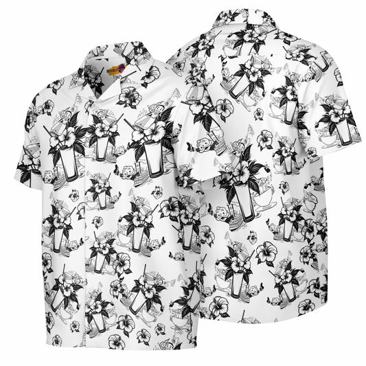 Vintage Cocktail Happy Hour Park Style Short Sleeve Button-Down Hawaiian Shirt