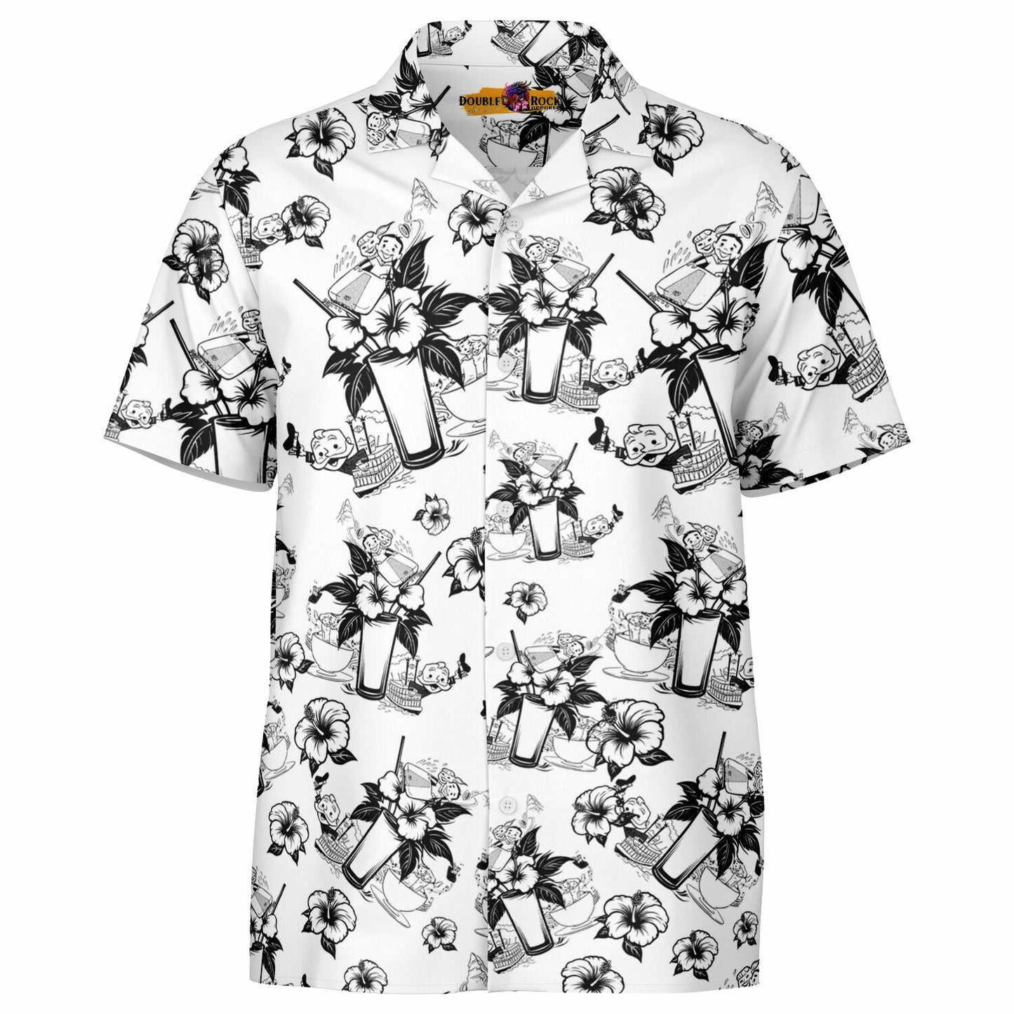 Vintage Cocktail Happy Hour Park Style Short Sleeve Button-Down Hawaiian Shirt