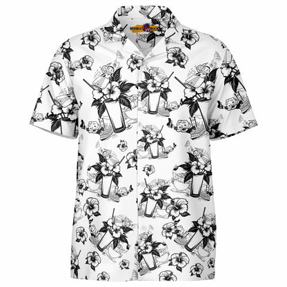 Vintage Cocktail Happy Hour Park Style Short Sleeve Button-Down Hawaiian Shirt