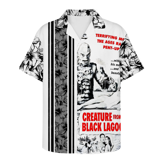 Creature from the Black Lagoon Black and White Hawaiian Short Sleeve Shirts Button Down