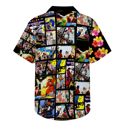 Pirates Comic Book Style Short Sleeve Shirt Button Down