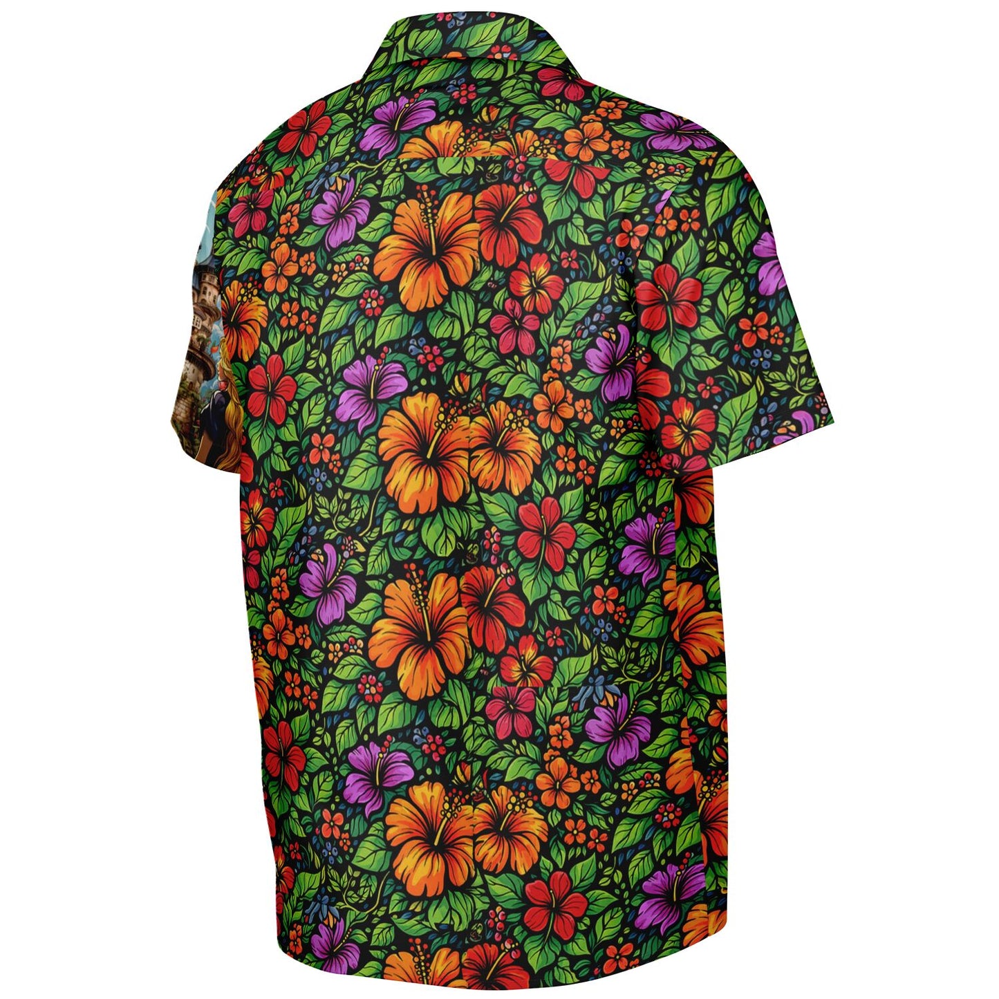 Rapunzel Fantasy Tower Hawaiian Button-Down Short Sleeve Shirt