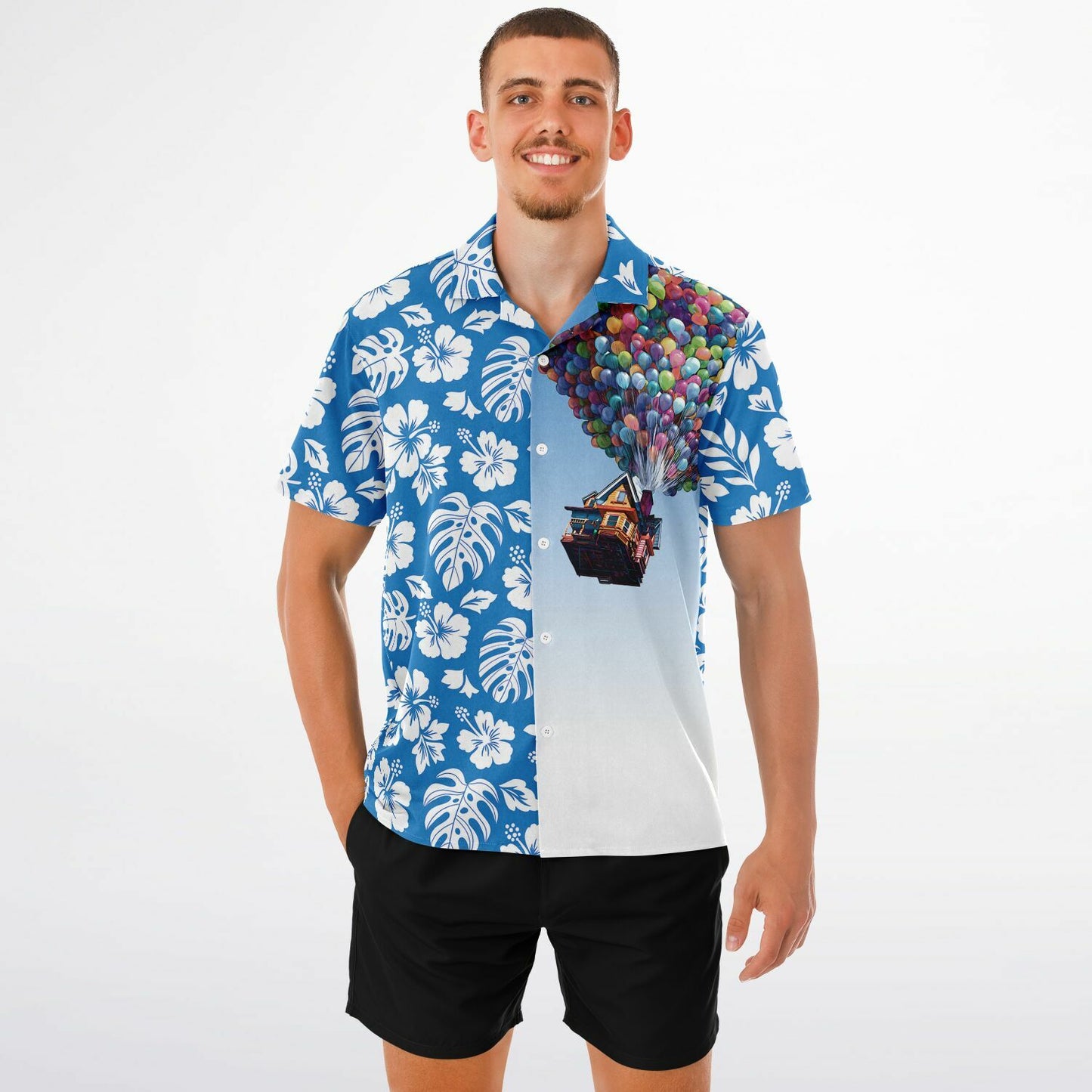 Up, Up and Away Short Sleeve Hawaiian Button-Down Shirt
