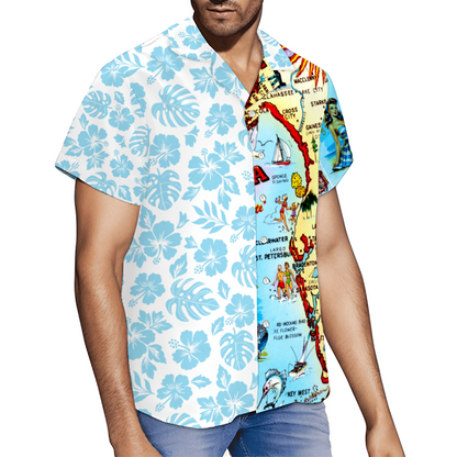 Custom Vintage Florida Map  Short Sleeve Shirts Button Down
