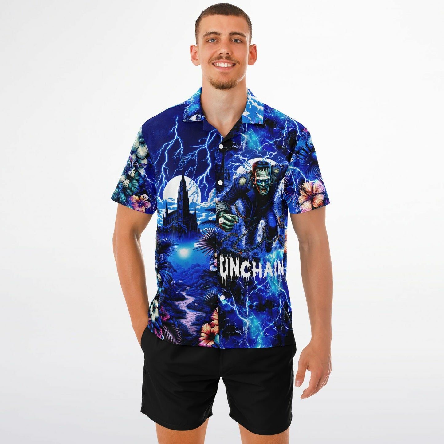 Frankenstein Unchained Short Sleeve Button-Down Hawaiian Shirt