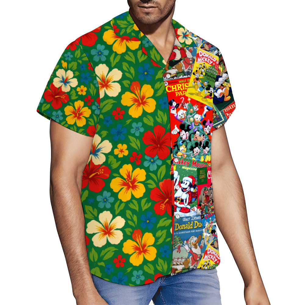 Custom Vintage Christmas Celebration Mickey Short Sleeve Shirt Button Down