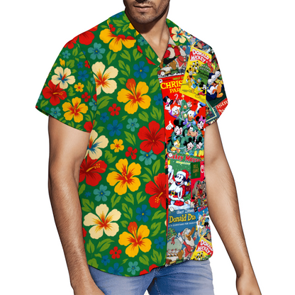Custom Vintage Christmas Celebration Mickey Short Sleeve Shirt Button Down
