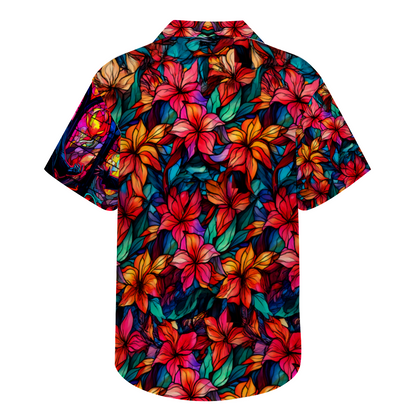 Custom Stained Glass DRACULA Short Sleeve Hawaiian Shirt Button Down