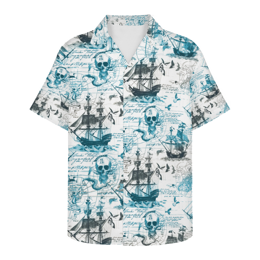 Vintage Skull Pirate Map Short Sleeve Shirts Button Down