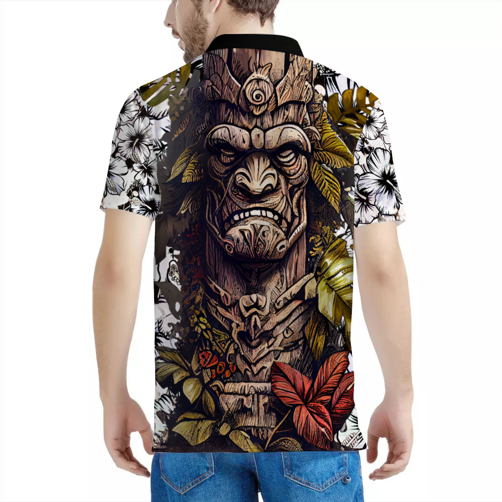 Custom Stone Tiki God Shirt White & Black Classic Polo